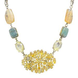 Cluster Rhinestone Stones Statement Bib Necklace Gold Tone 18 to 21 Inches